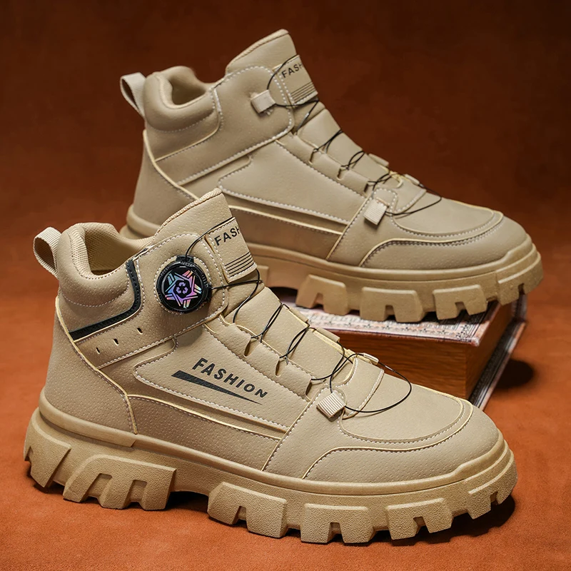 

2025 Новые мужские большие желтые ботинки Прочная противоскользящая подошва Высокая верхняя массивная подошва Зимние британские рабочие ботинки на флисовой подкладке Мотоцикл