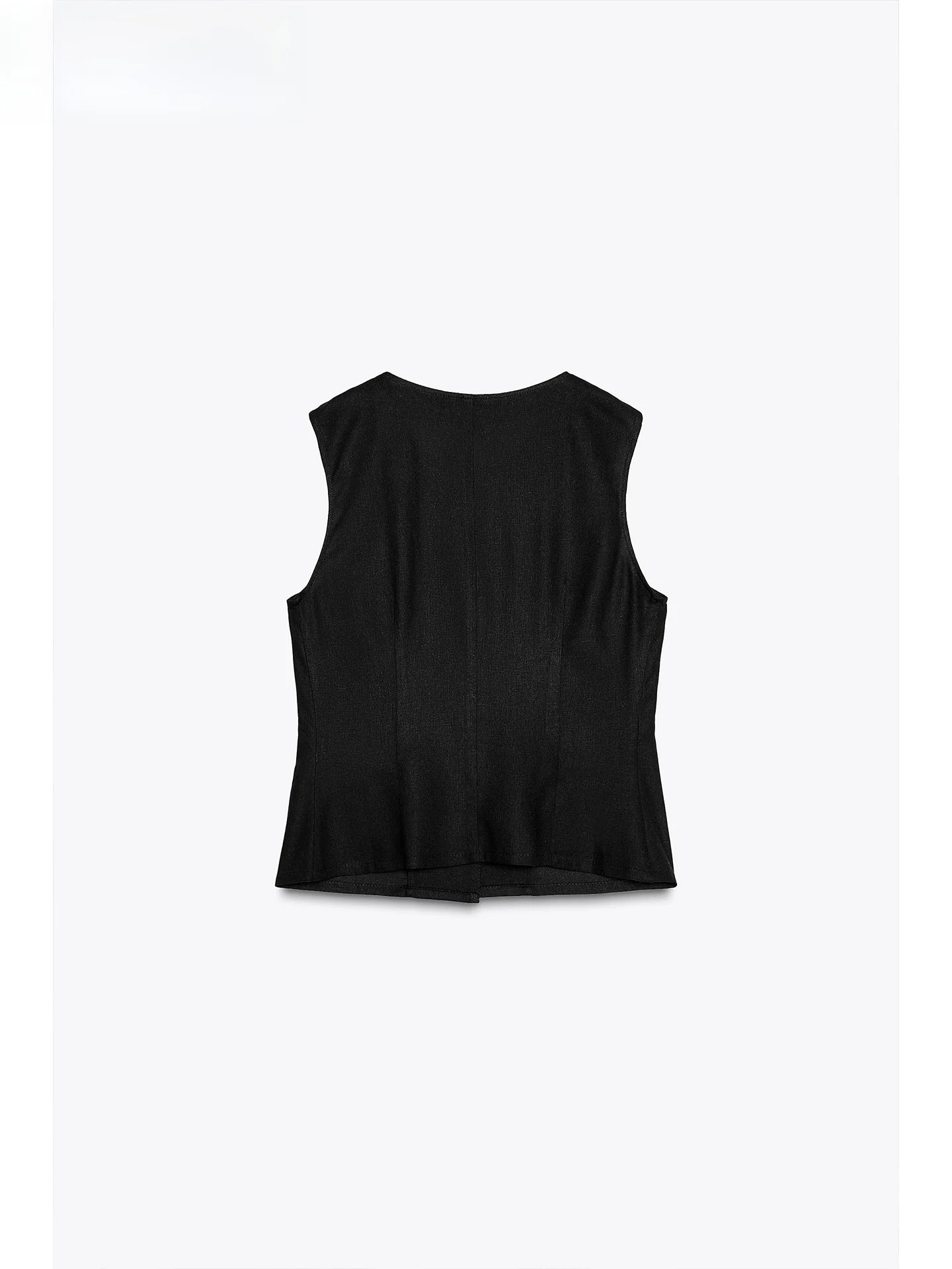 Ceco Cruzado de Lino con Botones y Diseño Asimétrico ZAPRHA, Cuello Redondo, Color Puro, Moda Femenina, Verano 2025