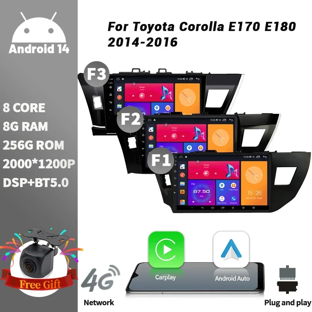 

Для Toyota Corolla E170 E180 2014-2016 автомобильный радиоприемник мультимедийная навигация беспроводной CarPlay сенсорный экран стерео Android