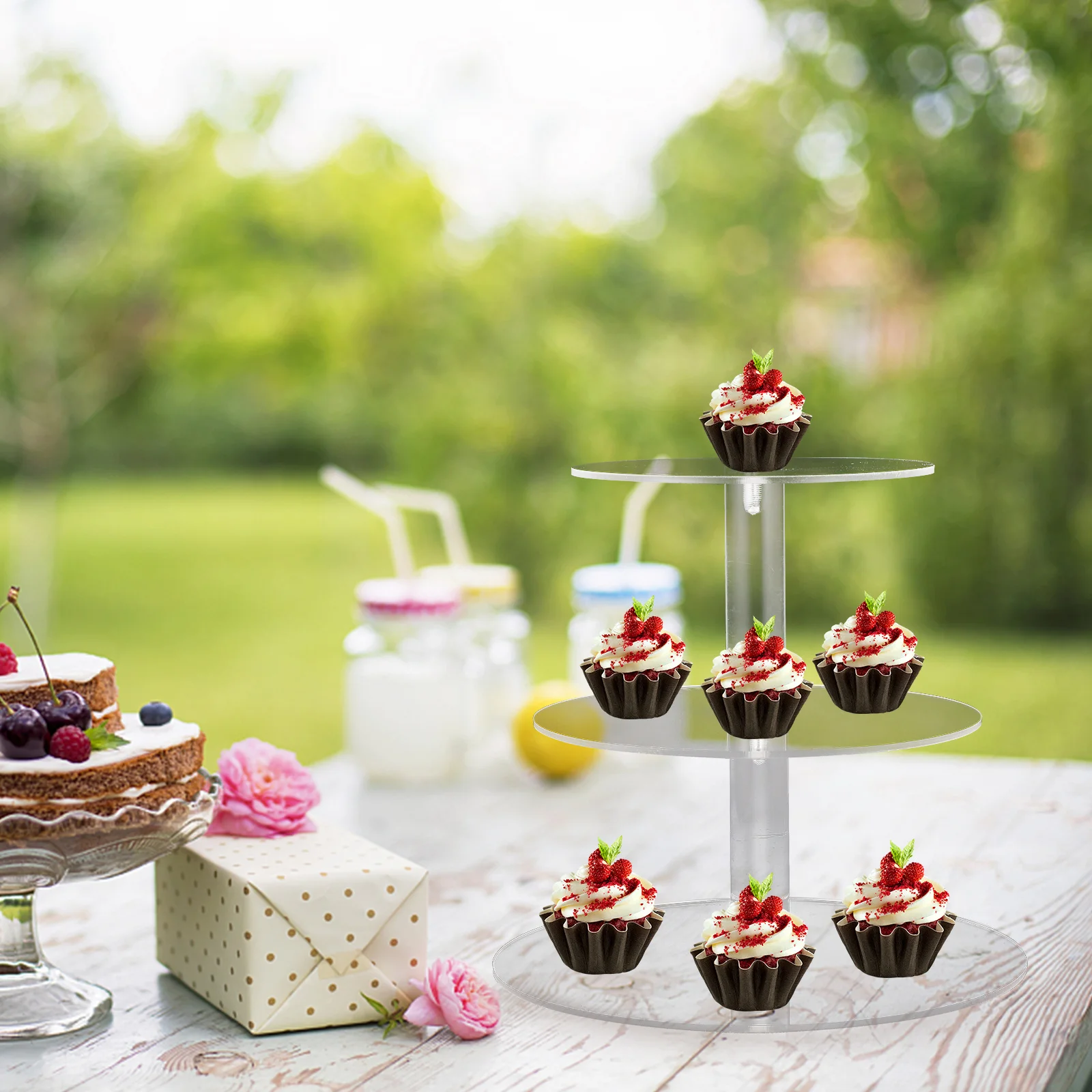 

Cake Display Stand 3-Tier Acrylic Dessert Stand Fruit Snack Holder Multi-Layer Cupcake Tray Tower Shape Serving Rack