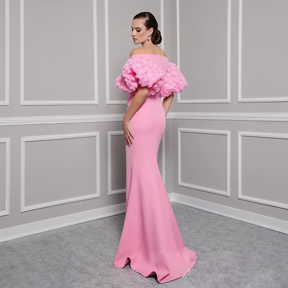 Robe de Soirée Sirène Rose Personnalisée à Manches Courtes et Col en V, Vêtement Formel avec Traîne, à la Mode, pour Célébrité D, 2024