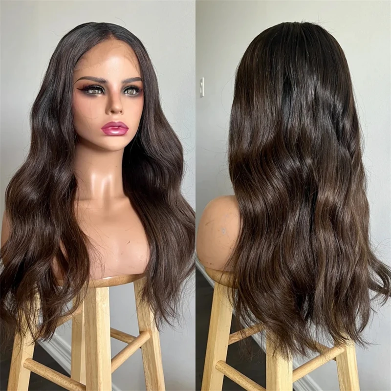 Free Part Ombre Brown Highlights Synthetic HD Lace Front Wig Invisible HD Cheap Sale Easy to Wear  High Heat Fiber Glueless Wigs