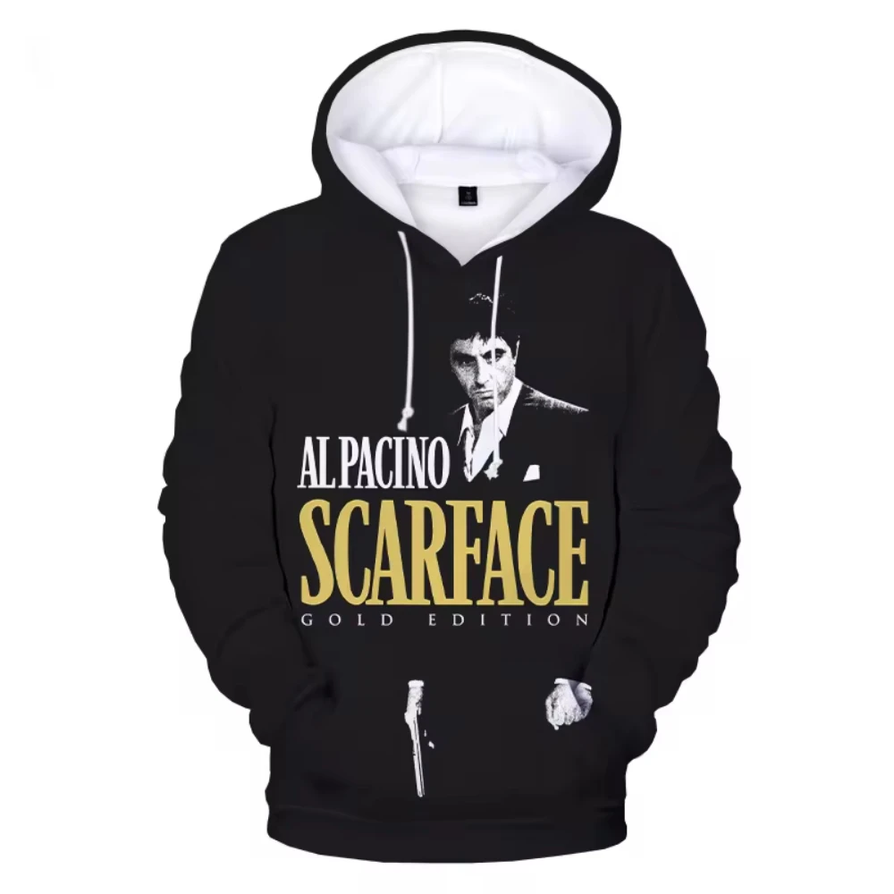 Fashion Movie Scarface 3D Printed Men\'s Hoodie Harajuku Long Sleeves Oversized Outdoor Pullover Sweatshirt Kids Unisex Clothing