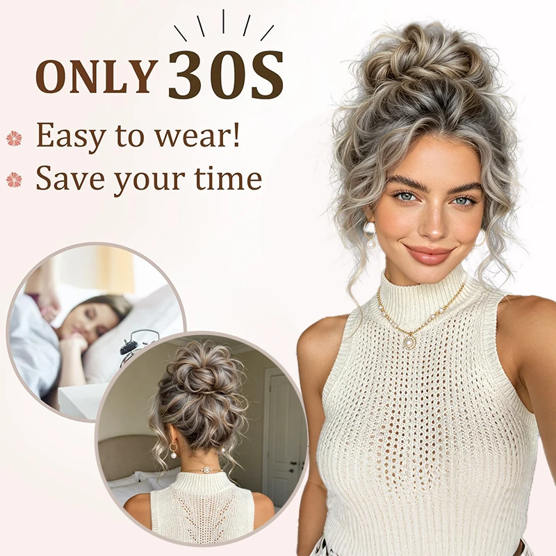 Klauenclip-Haarteil für unordentlichen Dutt, synthetische lockige Haarverlängerung für Damen mit Klauenclip, voluminöses Haar-Accessoire – Detail 2