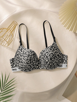 Women's sexy lingerie leopard print letter strap design with steel ring gathering push up comfortable casual bra B6000