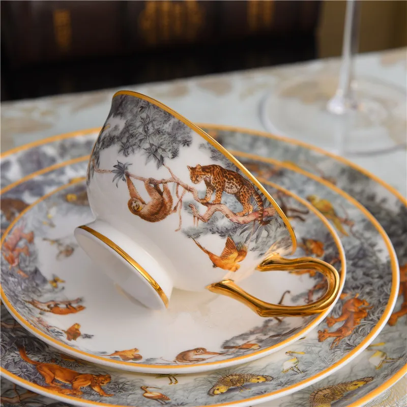 European Bone China Steak Plate Model Room Equator Jungle Series Coffee Cup Set Afternoon Tea Cup Household