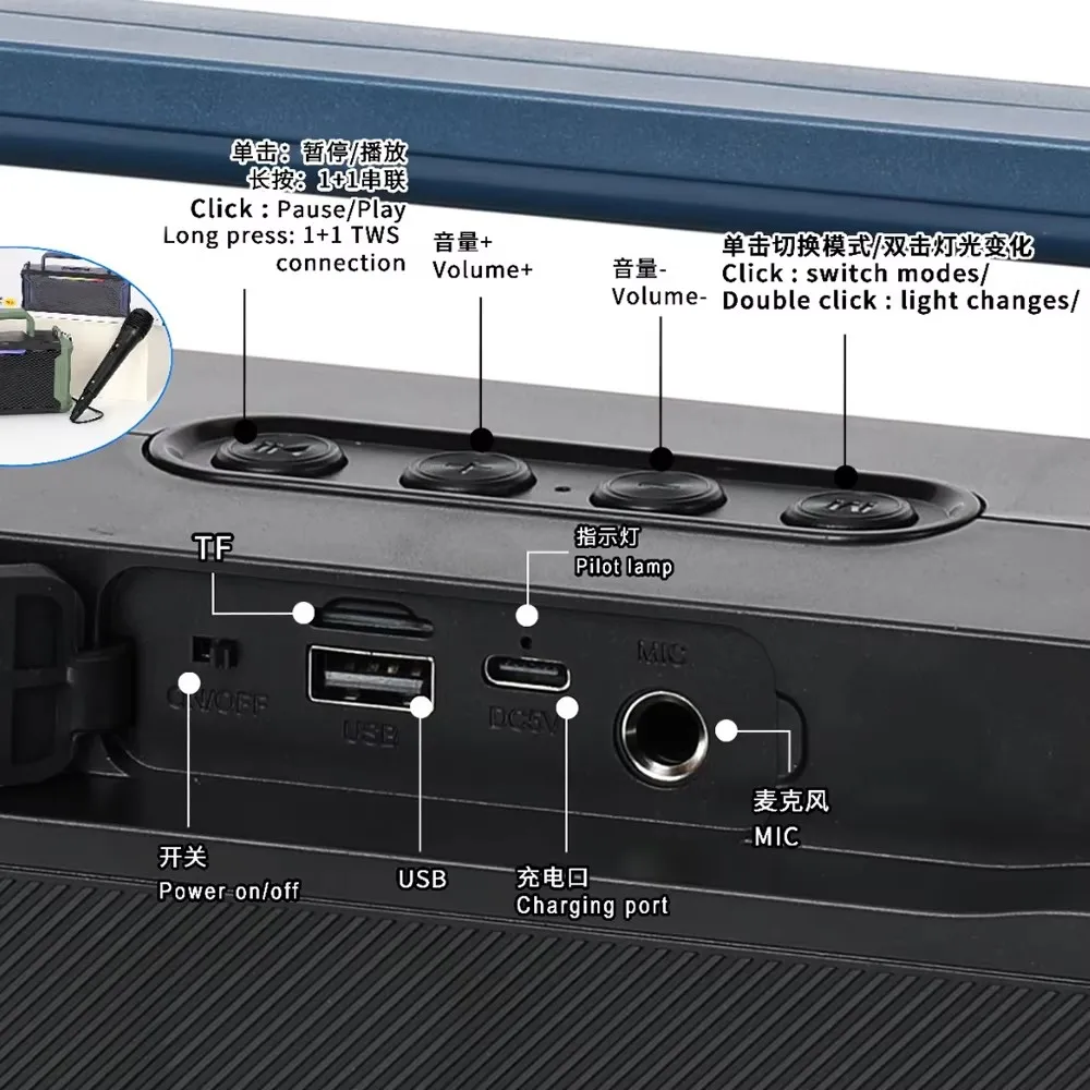 TO-480 new solar powered 20W high-power wireless portable outdoor Bluetooth speaker TWS stereo column subwoofer music center/TF