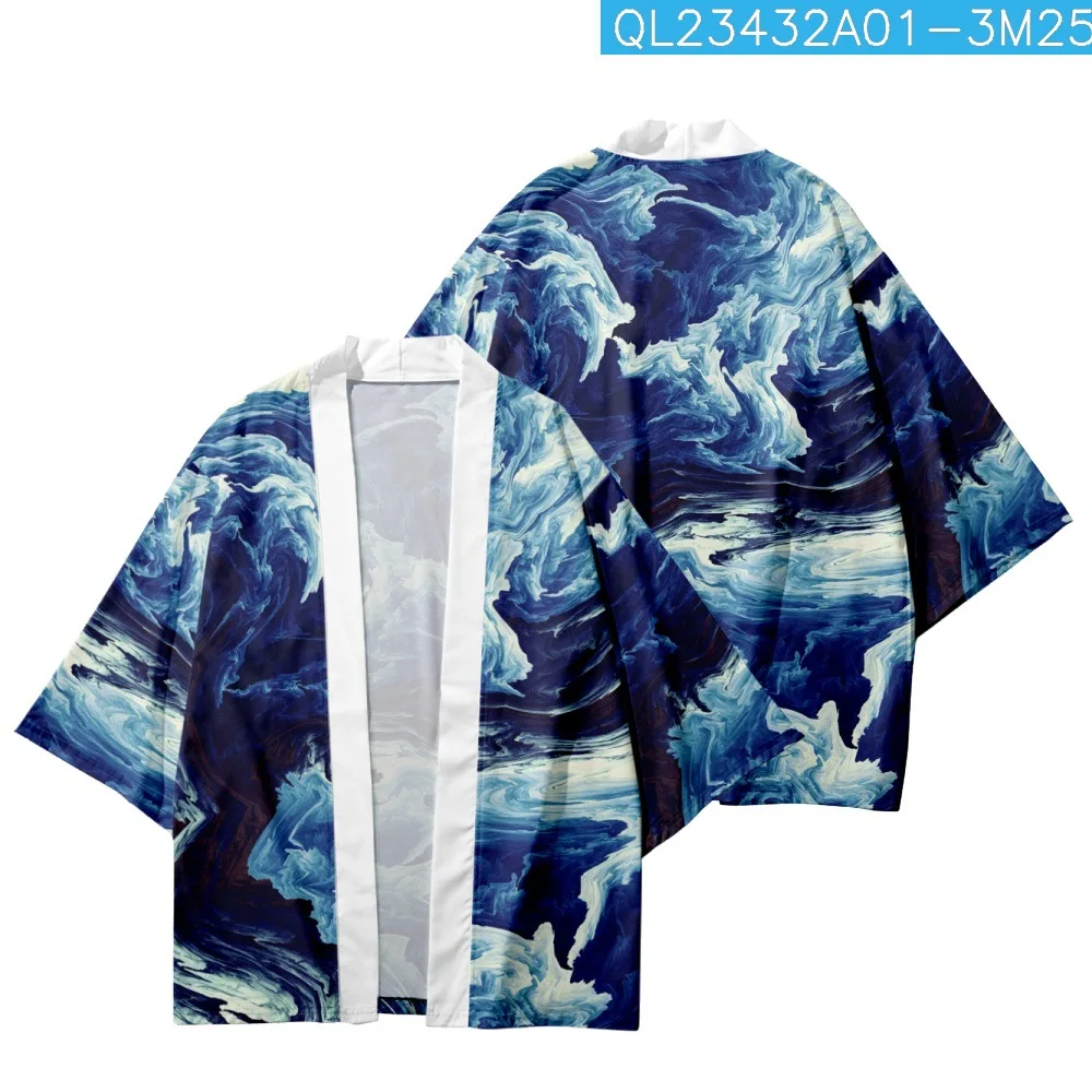 Splash Ink Printed Japanese Streetwear Kimono Cardigan Beach Shorts Women Men Yukata Harajuku Haori Shirt Traditional Clothes