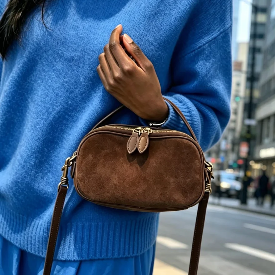 

Fashion Cowhide Suede Handbag,Small Shoulder Bags,2026 New Luxury Korean Madam Handbags,Genuine Leather Crossbody Travel Purse