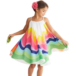 New Summer Cute Toddler Baby Girl Dress Girls Birthday Party Gifts Costume Kids Princess Sleeveless Rainbow Print Sling Dresses