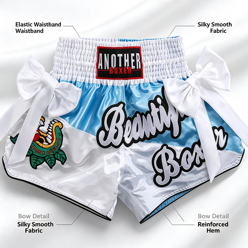 Bow Design Muay Thai Shorts für Herren, Damen und Kinder – Kickbox-, Box- und MMA-Kampfhosen – Schöne Boxer-Kampfkleidung für das Boxtraining