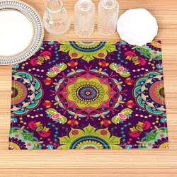 Famous Artistic Flowers Pattern Placemat Cotton Linen Fabric Table Mats Family Dinner Tableware Kitchen Size 30X40cmTable Mat