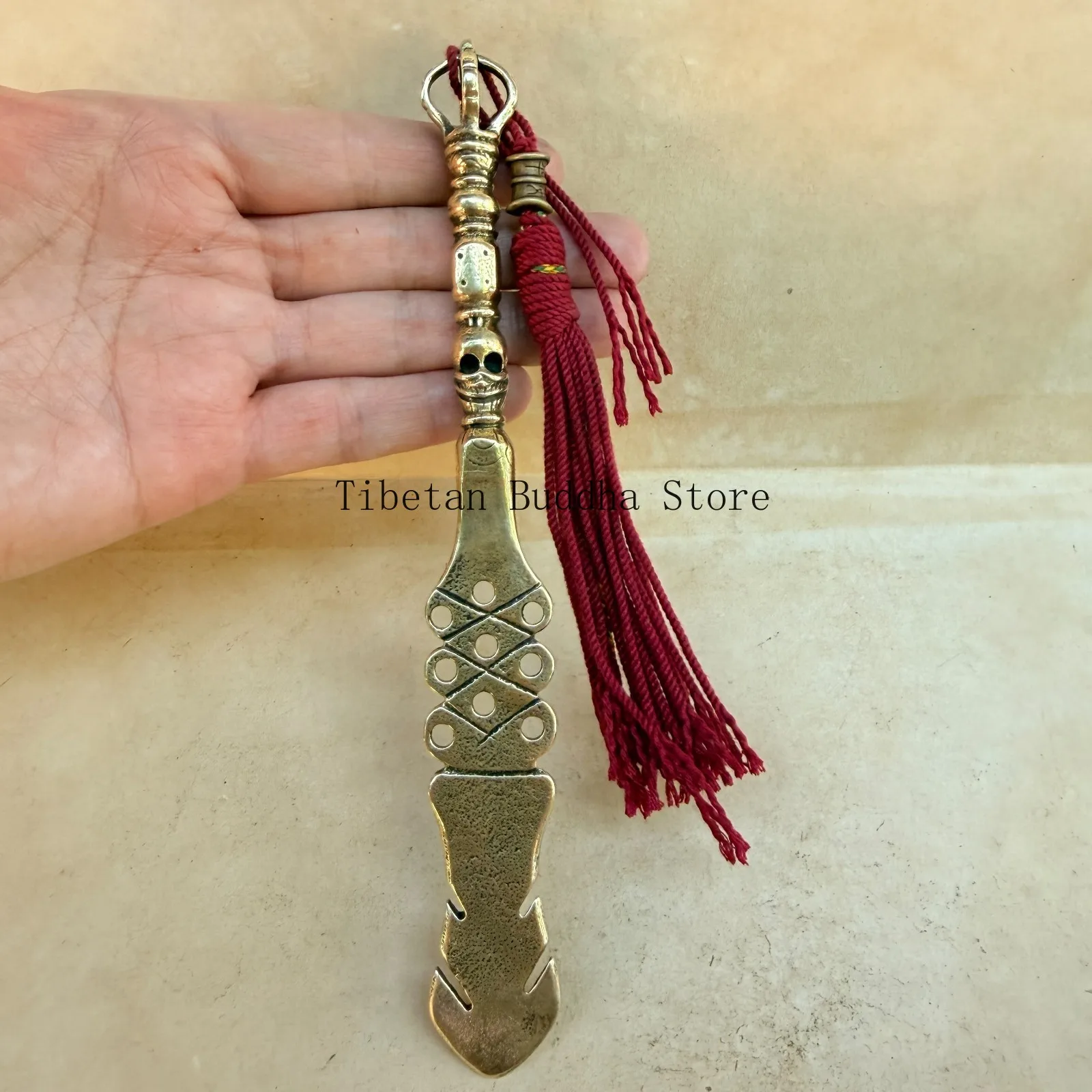 Old Tibetan Buddhism Yellow Lima CopperFive stocksDiamond Knife ritual implement