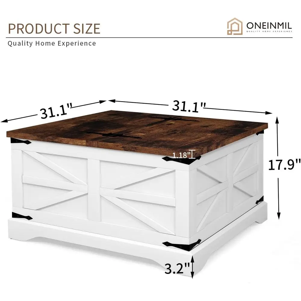 Rustic 3-Piece Farmhouse Table Set: 31 Coffee Table with 2 Side Tables, Storage, White