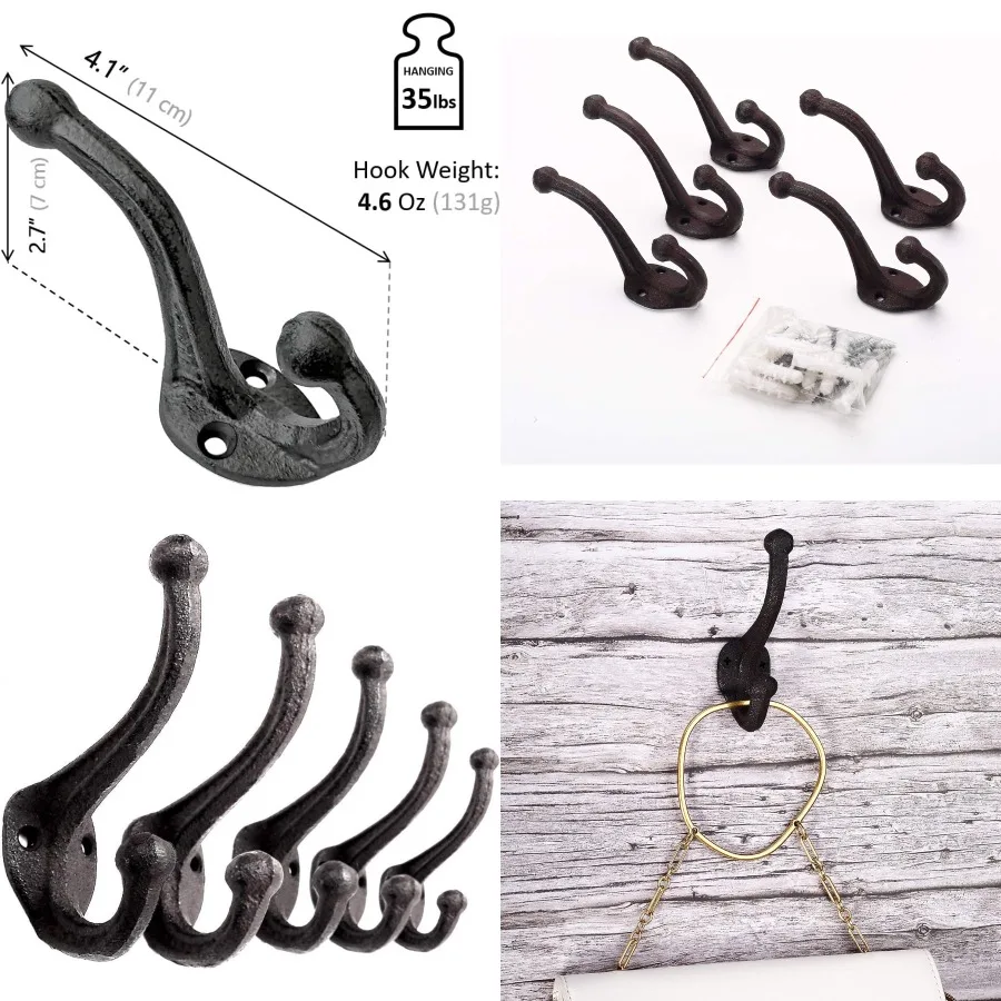 

5 упаковок, настенные крючки в деревенском стиле, сверхмощные чугунные винтажные антикварные черные крючки для брызговиков, вешалка для пальто, шляпа, декоративная подвеска