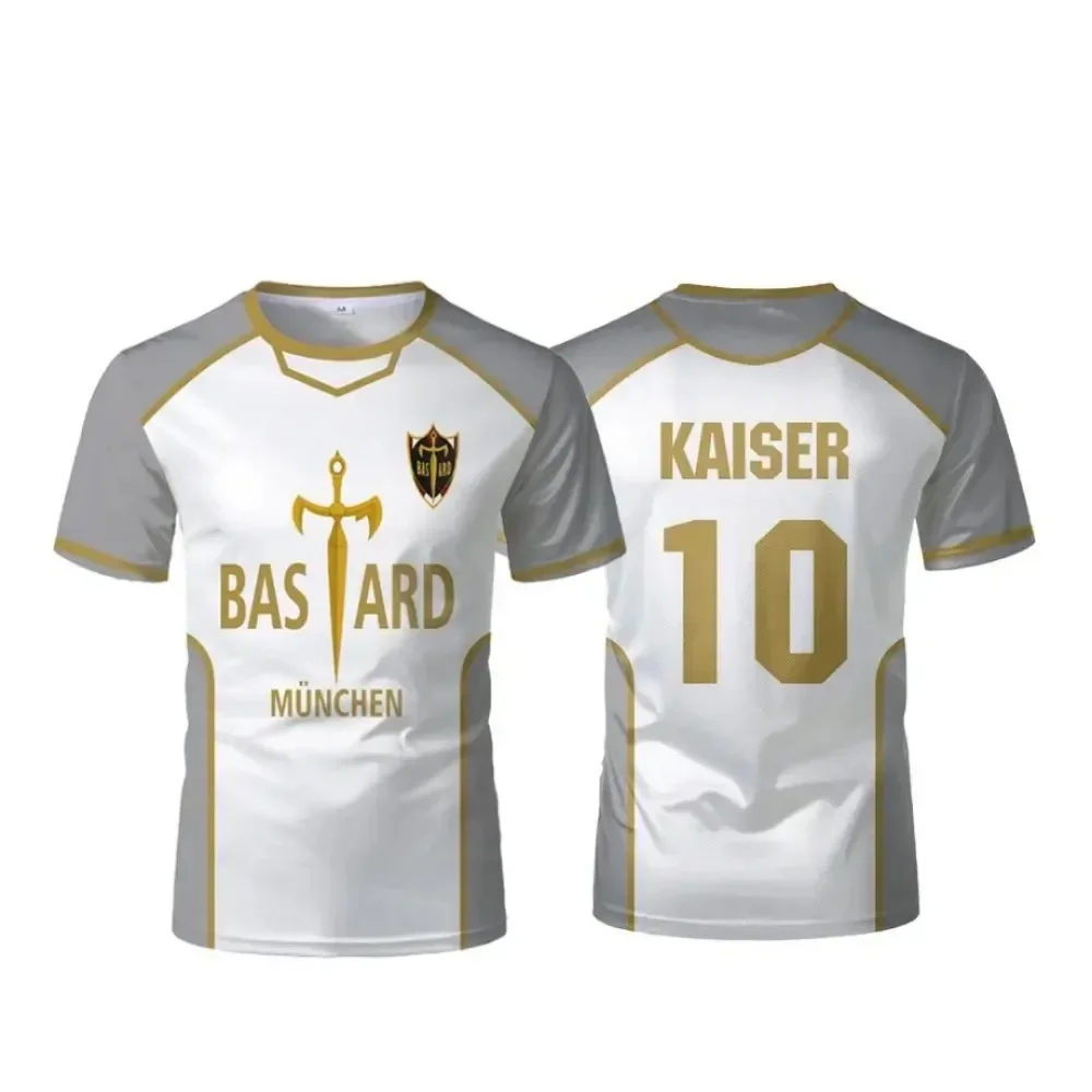 Blue Lock Anime Mixed-Race Male Soccer Jersey Munich White - Breathable 3D Printed Caesar Isagi Cosplay Sports T-Shirt
