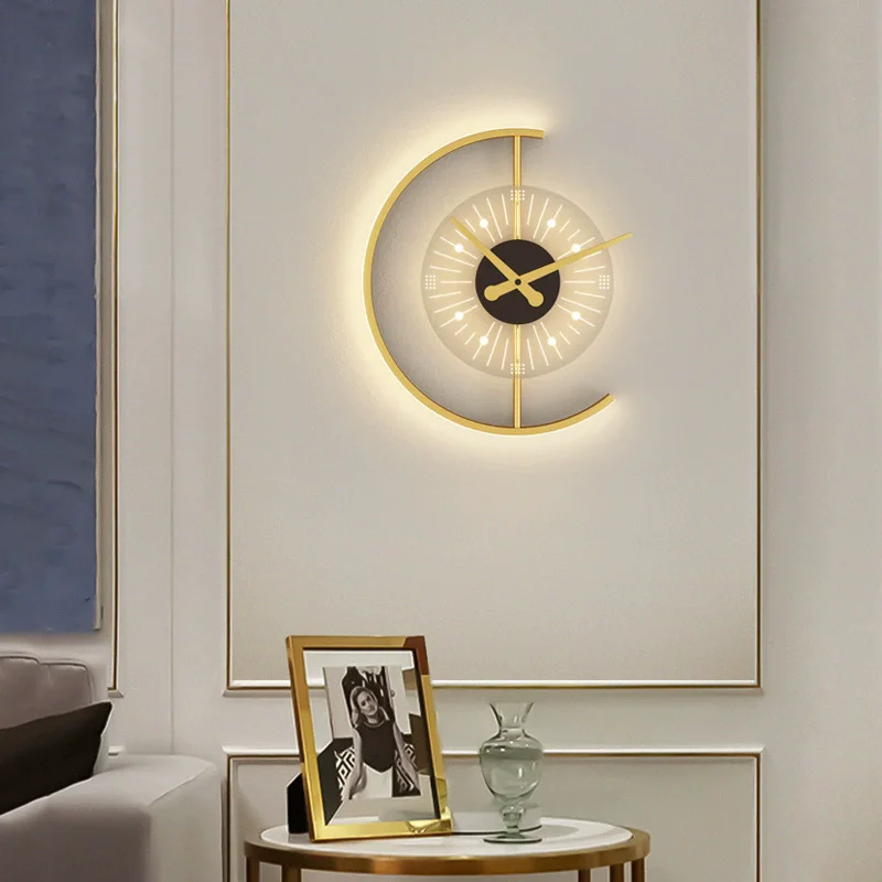 Nordic Clock Decoration Wall Lamp Living Room Sofa TV Background Creative Personality Bedroom Bedside Gold Art Lamp