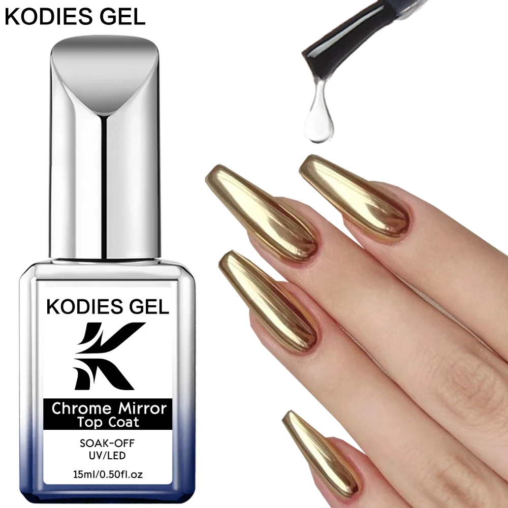 KODIES GEL Chrome Mirror Top Coat for Nail Powder Gel Polish Upgrade Bright Shine Gel Finish