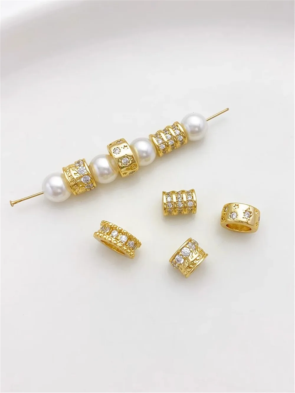 14K Gold-filled Micro-inlaid Zircon Road Large Hole Beads Barrel Beads Handmade DIY Bracelet, Necklace Material Accessories L269