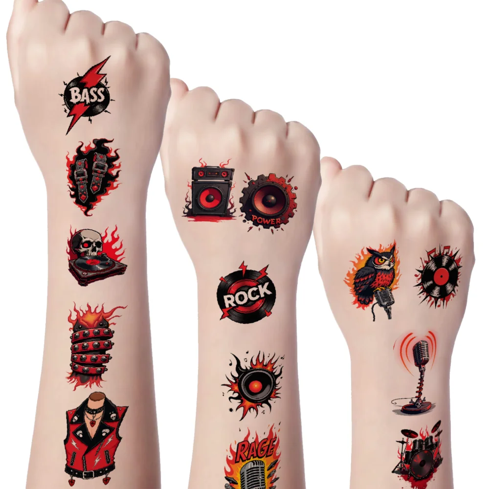

63pcs Temporary Tattoo Rock Music Cartoon Flaming Skulls Temporary Tattoo Stickers For Arms Shoulders
