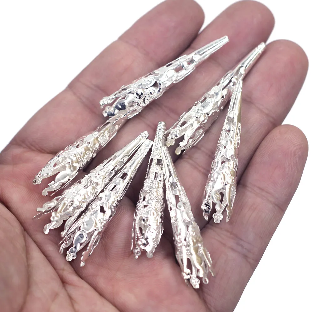 3000Pcs End Caps Beads Cones Silver Plated Flower Hollow Alloy Filigree Flower 40mm