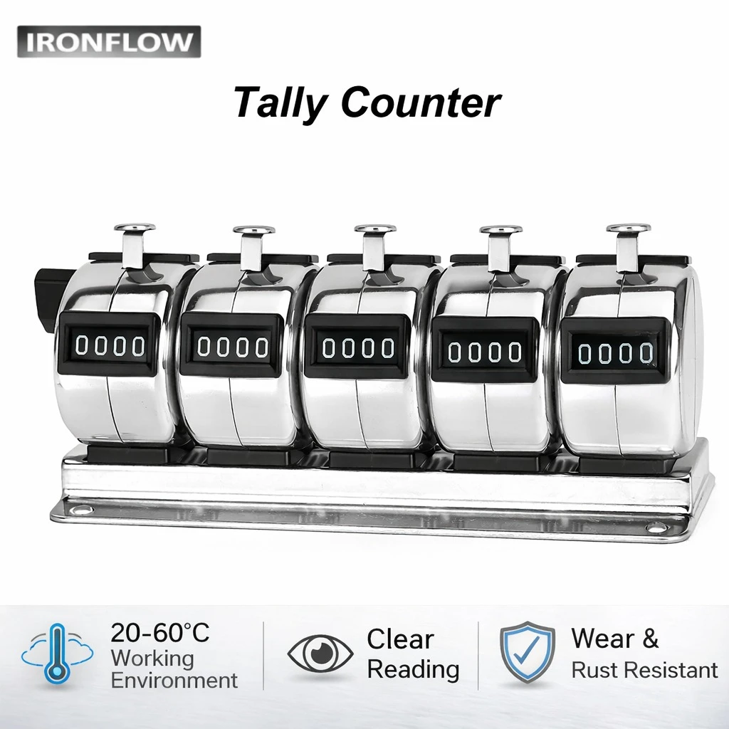 Mechanical Tally Counter 4 Digit Manual Metal Clicker 5 Units Stainless Steel Hand Counting Tool