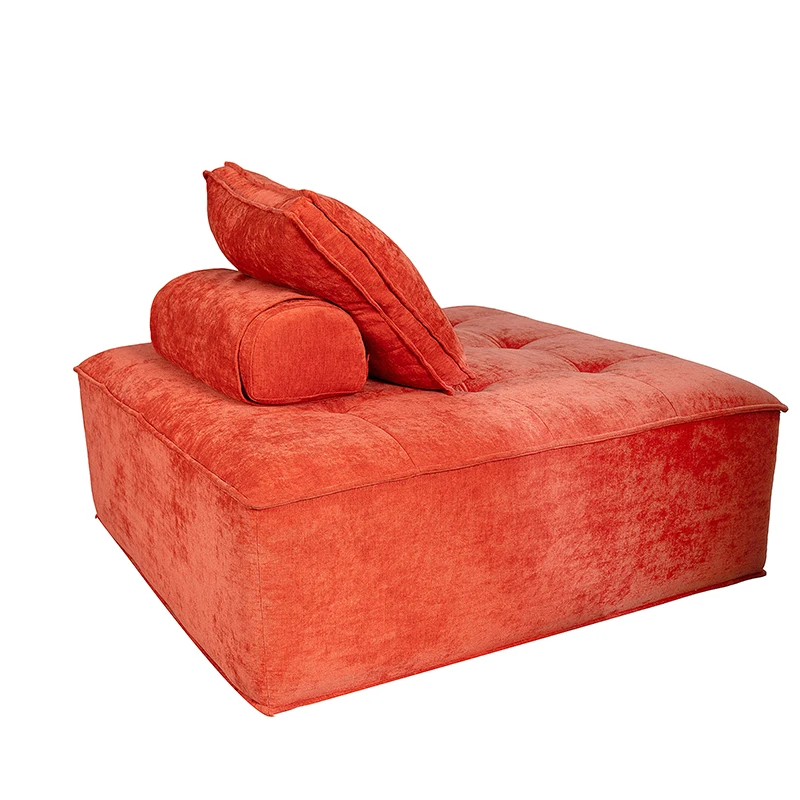 Reclining Single Seater Tofu Sofa Square Frameless Compression Red Couch Throw Pillow for Living Room Bedroom Fabric for Hotels