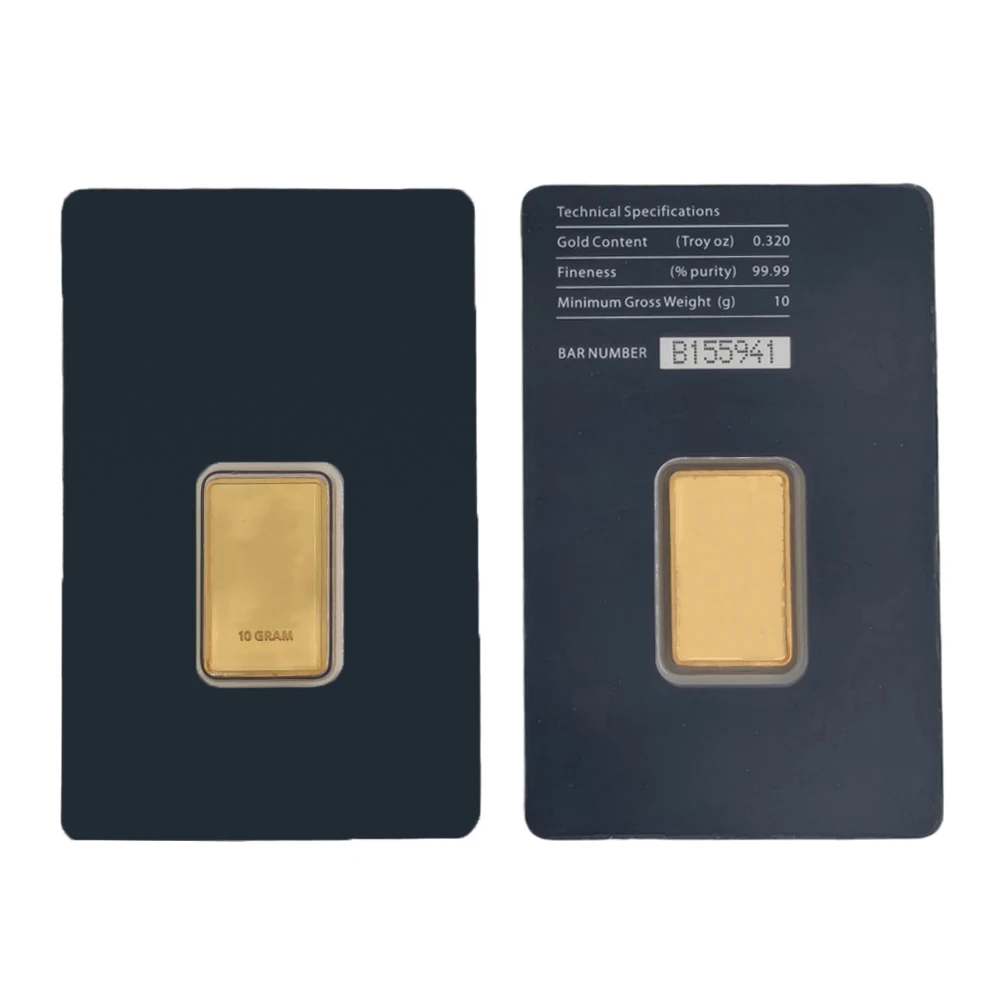Niet-magnetische vergulde gouden staaf, goudbar, APMEX, met verschillende serienummers, in verzegelde verpakking, voor verzamelaars.