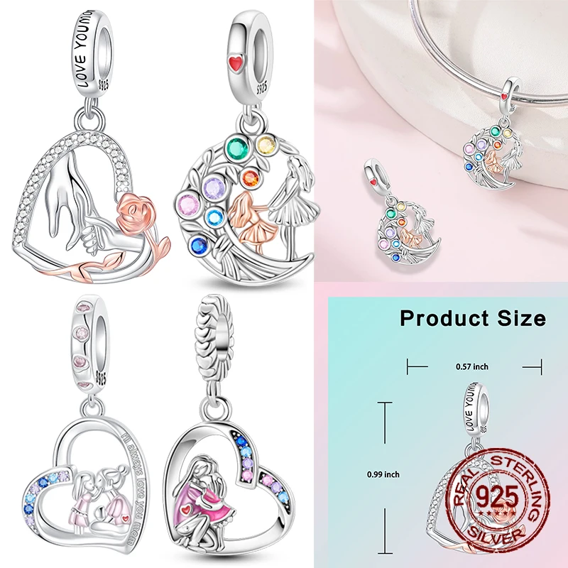 

Подвески-шармы из стерлингового серебра 925 пробы в форме сердца для мамы и дочки, бусины для браслетов, украшения своими руками, подарок для мамы, женщин и девочек