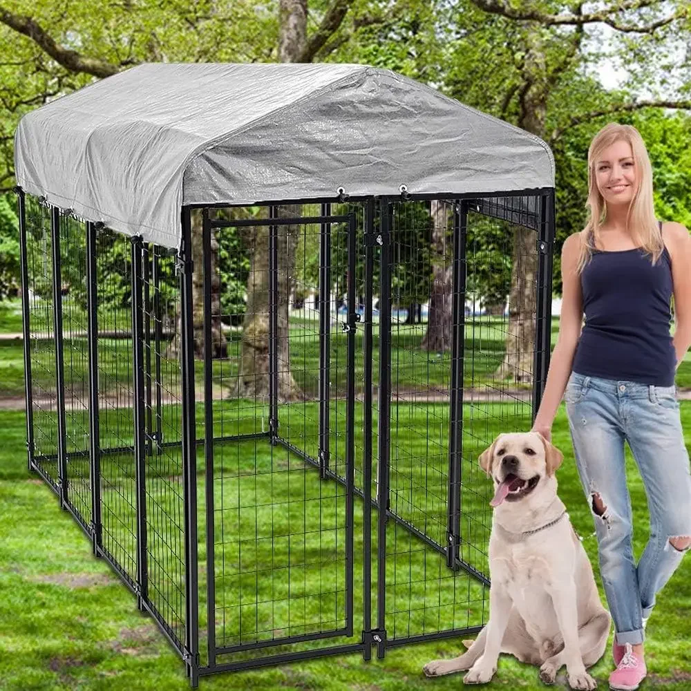 Outdoor Extra Large Heavy-Duty Galvanized Metal Dog Kennel with UV Protection and Waterproofing