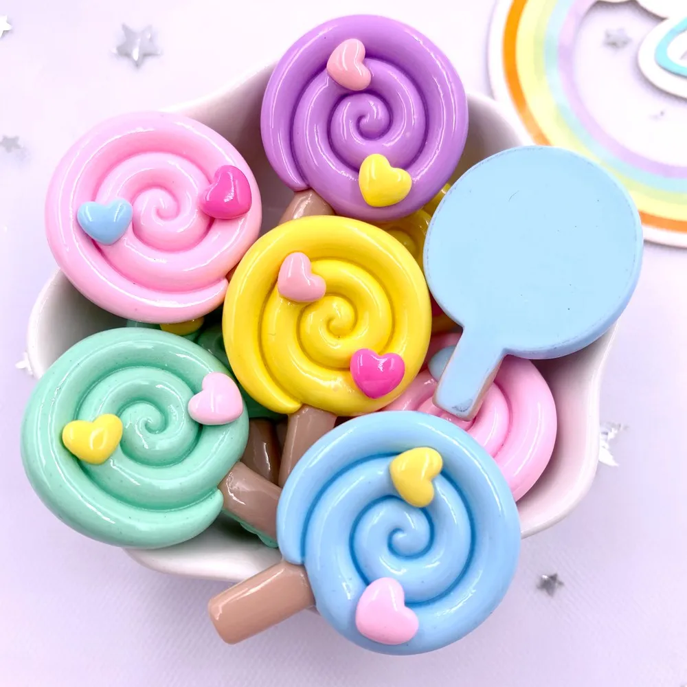 Painted Colorful Resin Love Lollipop Flatback Cabochon Figurines 10pcs DIY Bow Accessories Scrapbooks Embellishments Crafts M432