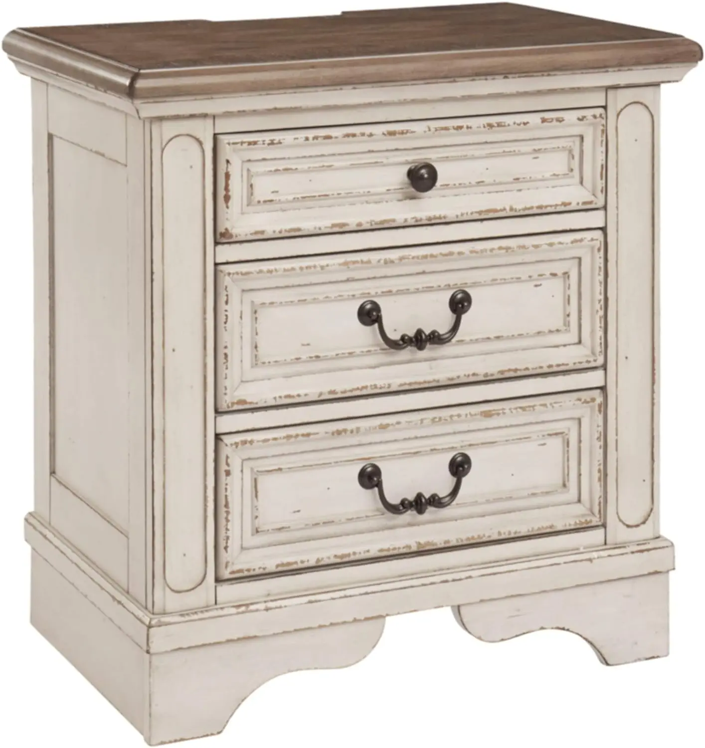 

Realyn French Country 3 Drawer Nightstand with Electrical Outlets & USB Ports, Chipped White