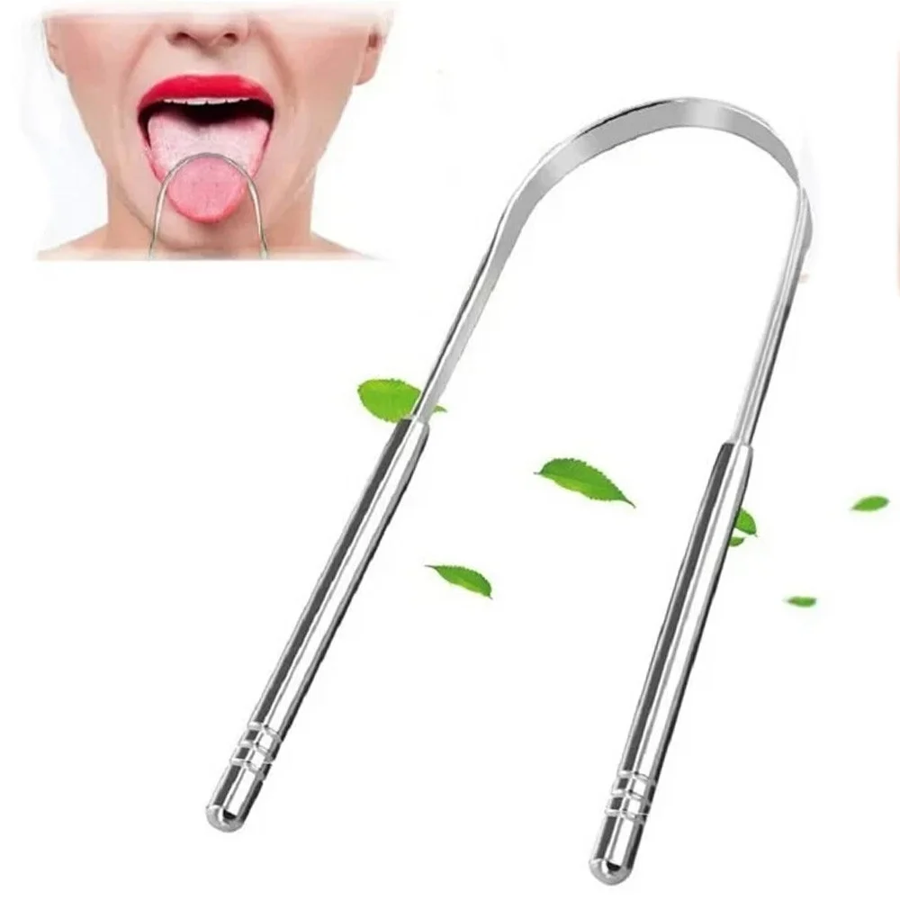 Kit com 2 Raspadores de Língua em Aço Inoxidável Profissional Remove Mau Hálito e Bactérias Ideal para Higiene Bucal Completa