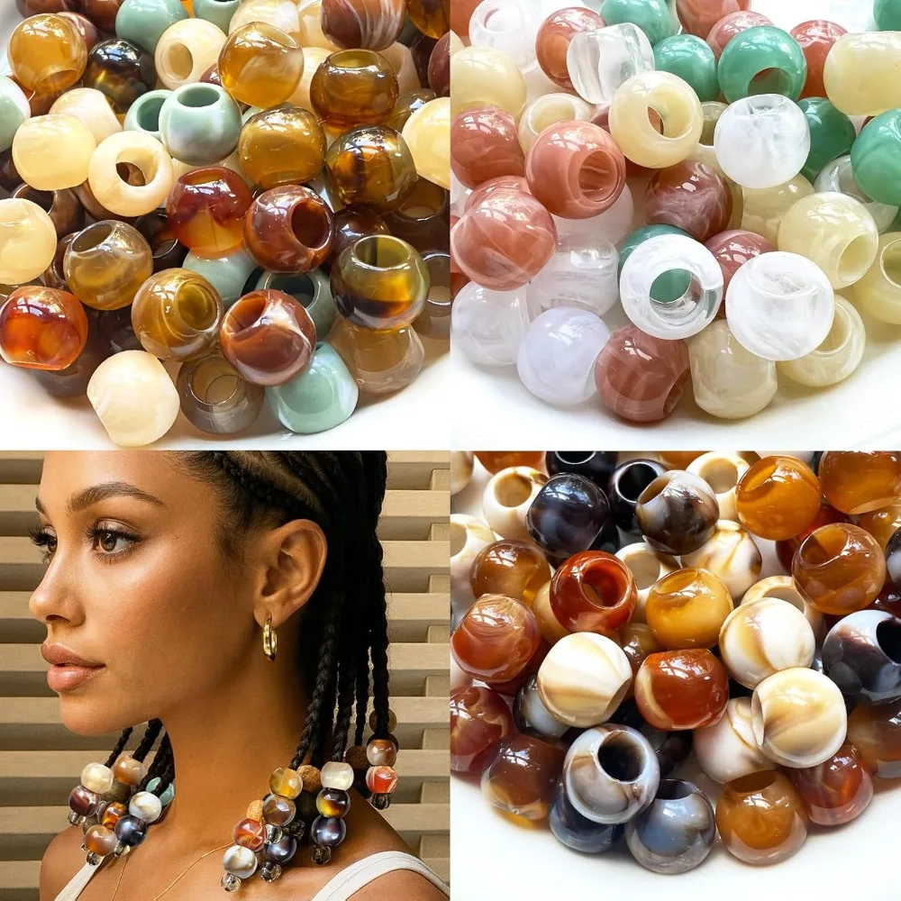 14/47/94pcs Multi-color Oval Ink-patterned Ponies, Diy Bracelets, Necklaces, Braids, Valentine's Day and Halloween Accessories