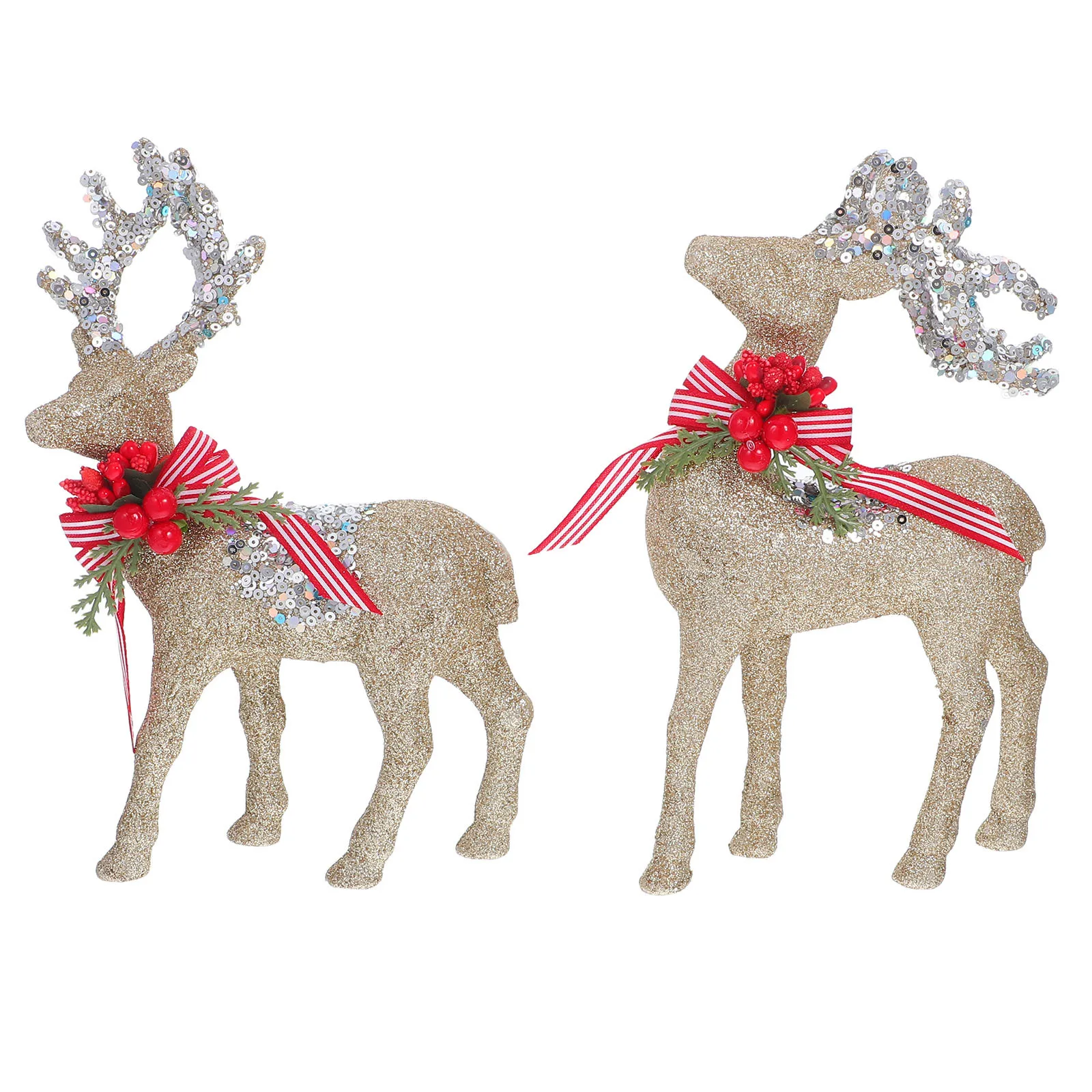 

1Pair Holiday Reindeer Statue Glitter Flocking Elk Decoration Stable Standing for Christmas Table Mantle Centerpiece Decor