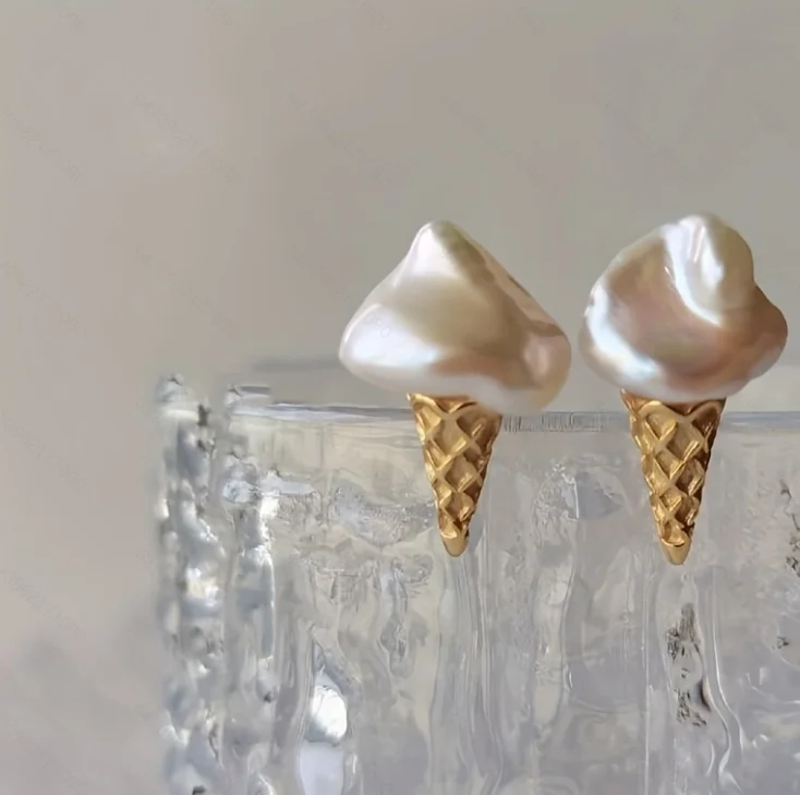 1 Pair of Irregular Imitation Pearl Ice Cream Earrings That Are about To Melt, Unique and Interesting Earrings Fashion Jewellery