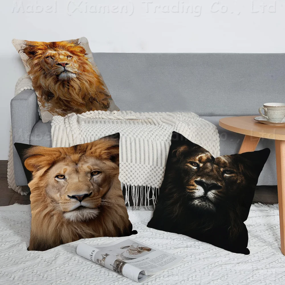 

Animal Portraits Lion Stitch Lucky Dragon Pillow Cover Sofa Cushion Cover Home Room Decoration Children Gift