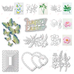 2025 Newest Happy Easter Peony Bud Script Metal Cutting Dies Wishes Joy Flowers Cut Die Set DIY Making Festivals Cards Book Mold