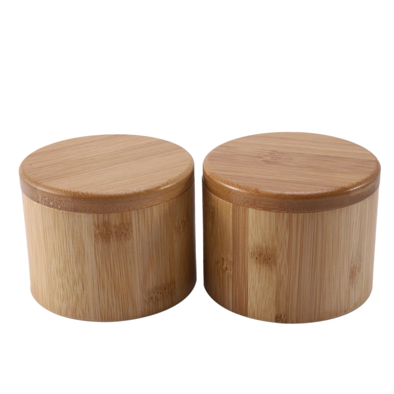 

2Pcs Storage Boxes Salt Box Wooden Bamboo Storage Box With Magnetic Swivel Lid Container For Kitchen Storage Containers For Food