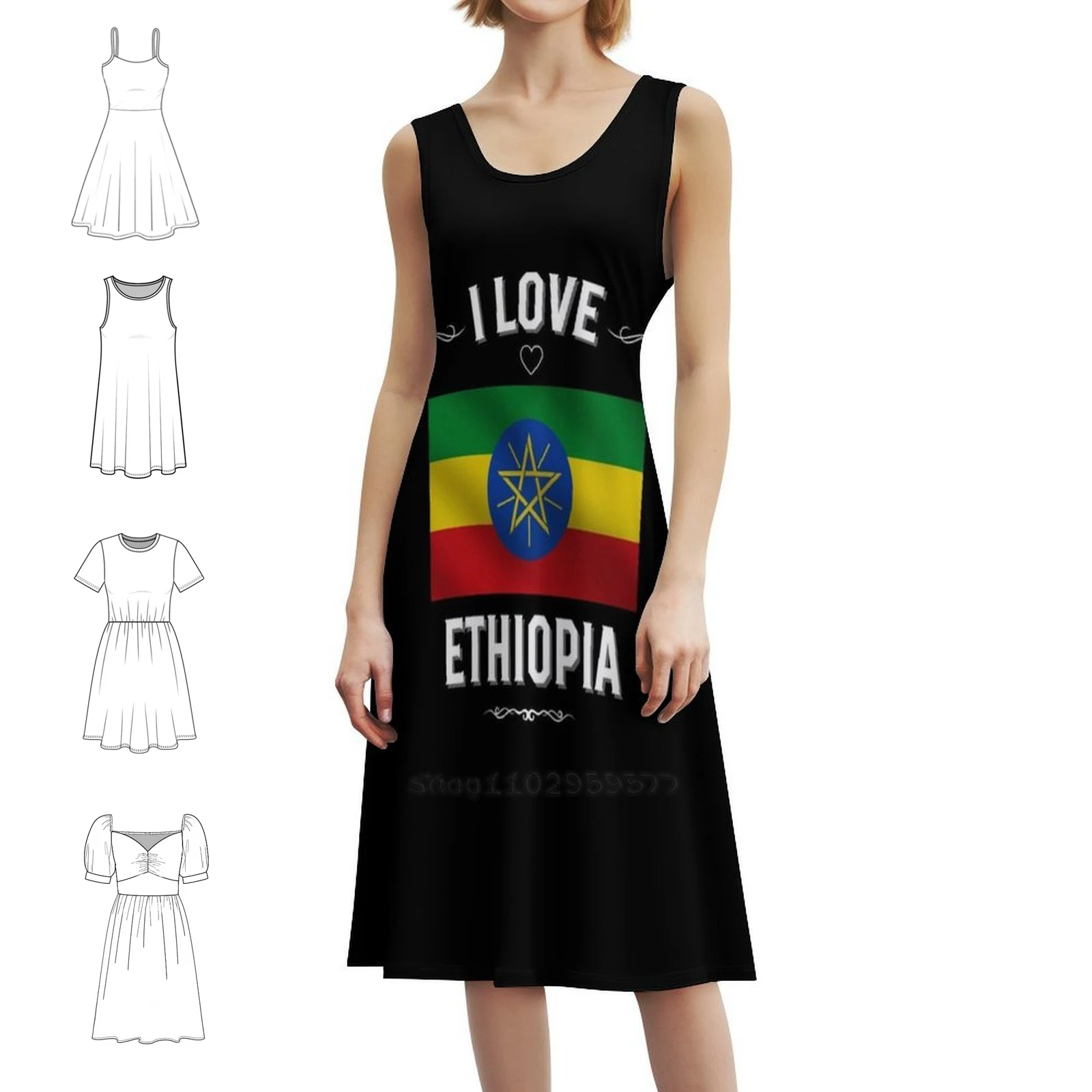 أنا أحب إثيوبيا البوهيمي فستان بلا أكمام متعدد المطبوعات عطلة الشاطئ فستان الحفلات أفريقيا أثيوبيا الإثيوبية مساء #1