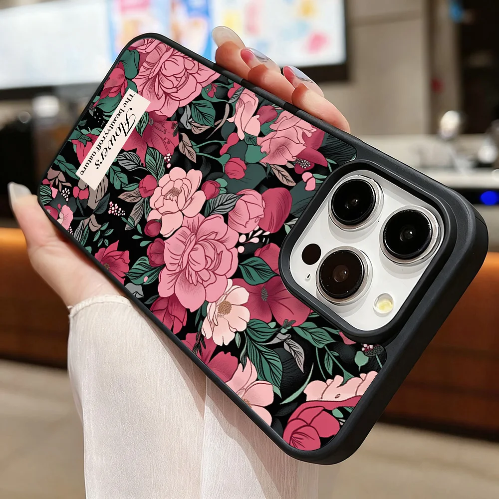 Magnetische rote Blumen Silikon-Handyhülle für iPhone 17 Pro Max 16 17 15 14 13 14 Pro Max Air 12 11 Hülle, stoßfest, weich