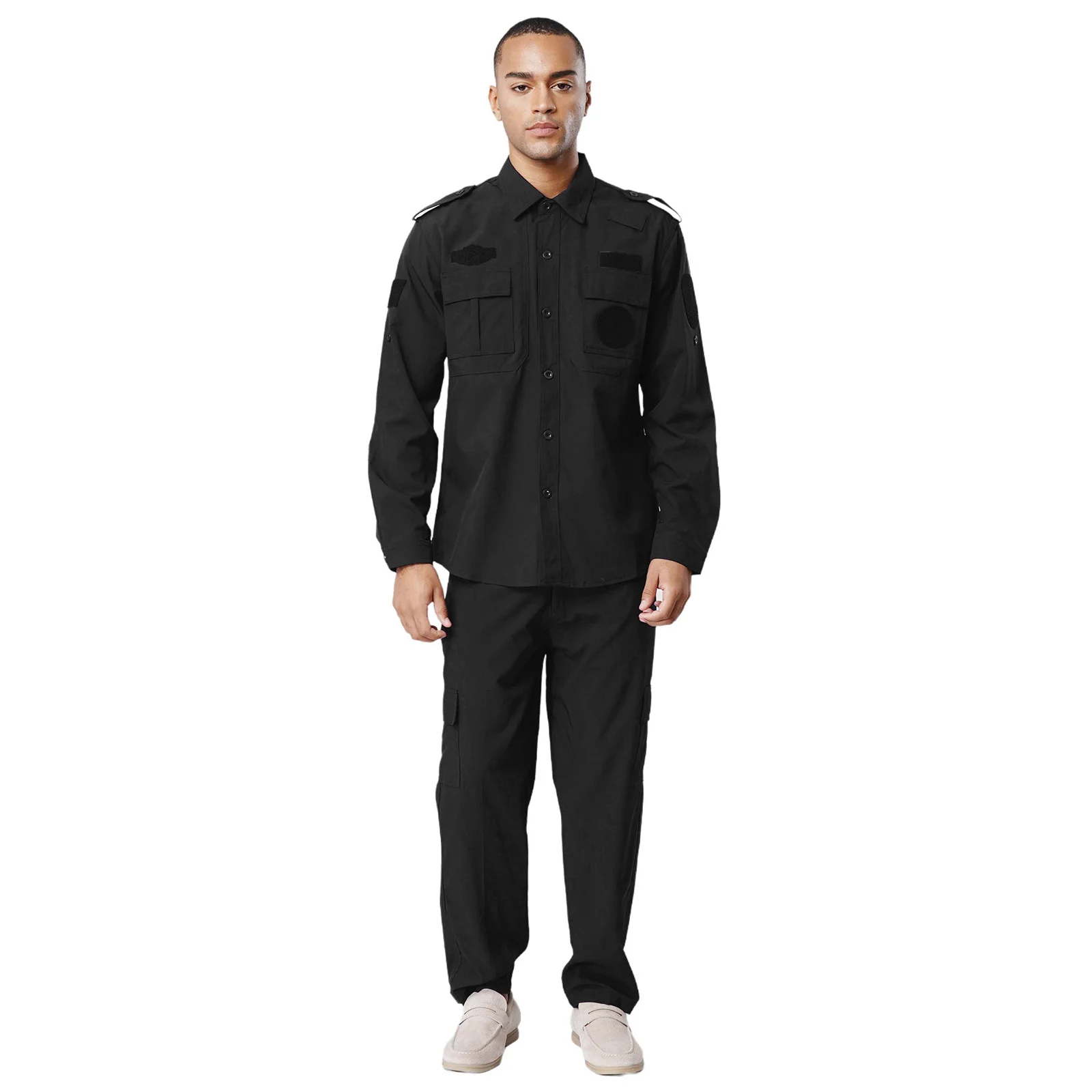 

Men Adult Drillmaster Security Guard Working Performance Uniform Long Sleeve Shirt with Pants Outfits for Daily Work Office Wear