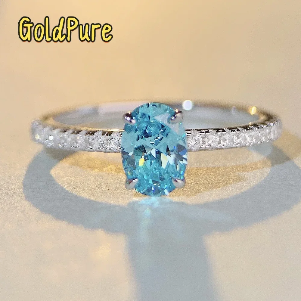 

Кольцо Goldpure Luxury из чистой платины PT950 с аквамарином и муассанитом для женщин, простой стиль