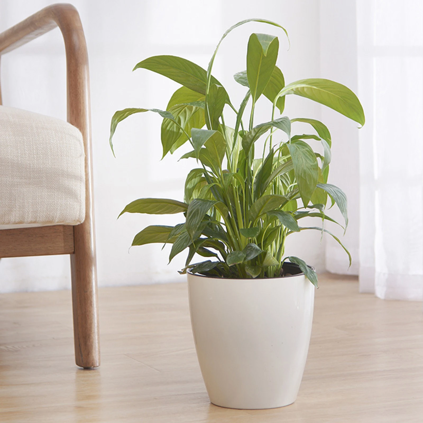 

White Automatic Watering Flower Pot Self-Watering Planter Round Plastic Pot Durable Lightweight H003