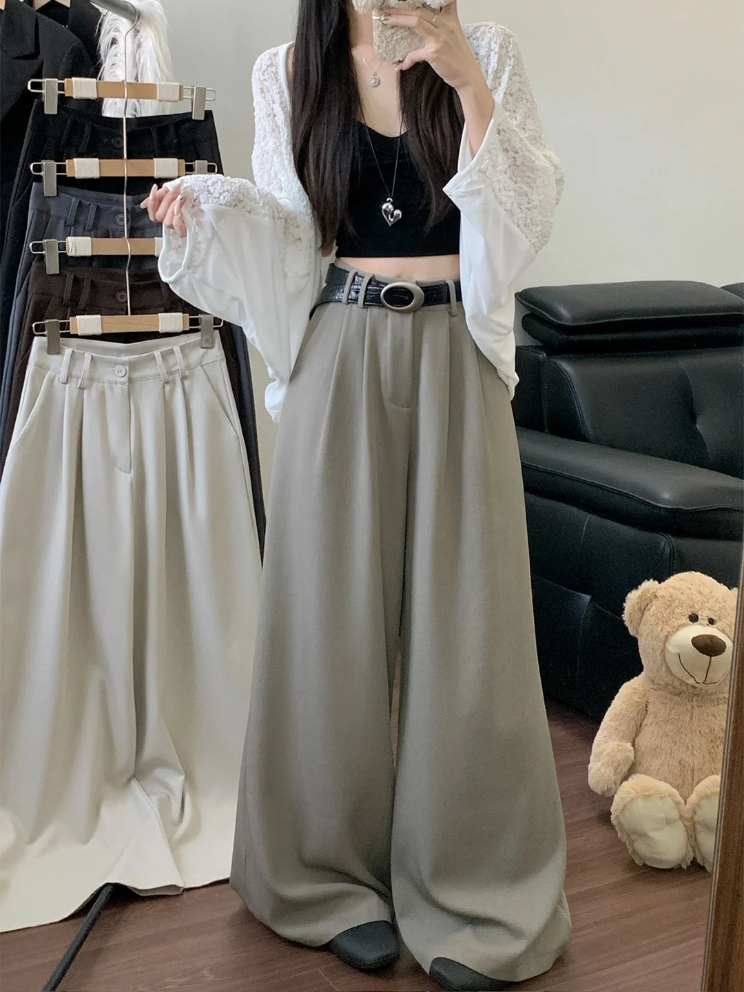 

High Waist Wide Leg Suit Pants Women's Lazy Style Loose Slim Straight Casual Long Trousers Spring New Arrival