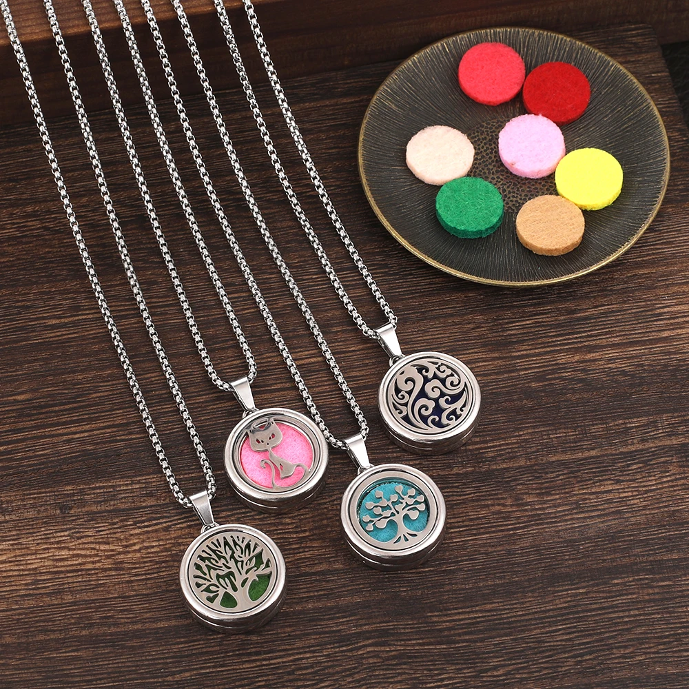 2025 New Tree of Life Aromatherapy Necklace Diffuser Necklace  Vintage Open Locket Pendant Essential Oil Perfume Aroma Diffuser