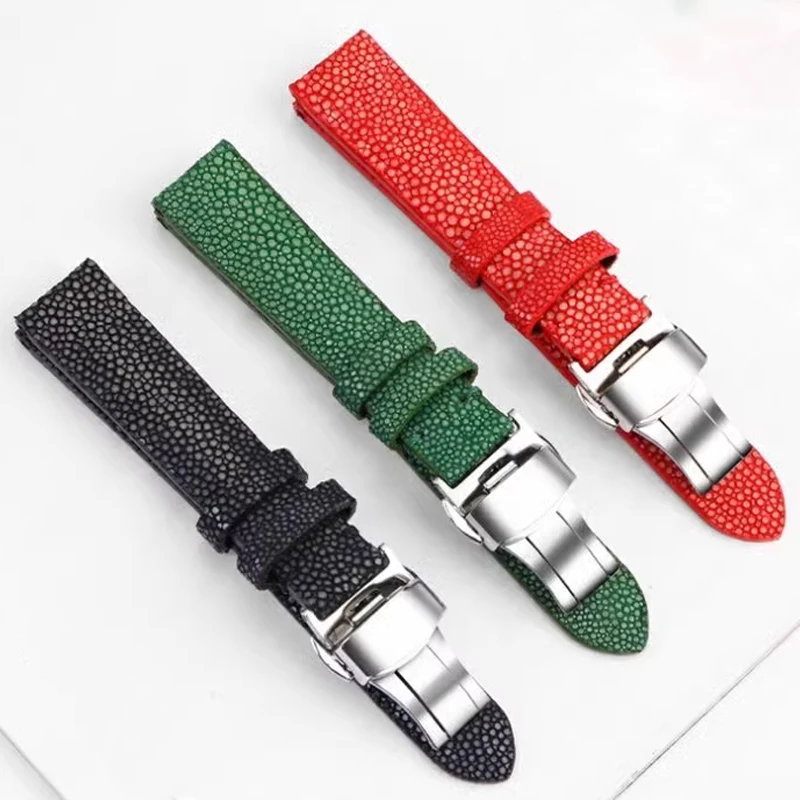 Devil\'s Fish Pearl Fish Skin Watch Strap Suitable for Longines for FIYTA/EBOHR 718864 718964 718874 Women\'s Watch Chain Red 16mm