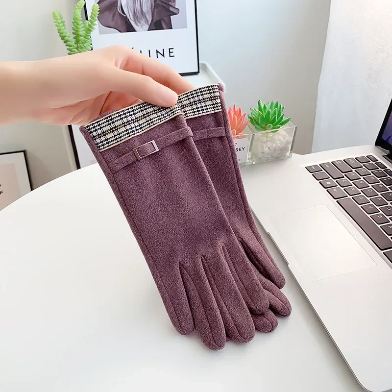 المرأة قفازات مخملية مرونة إصبع شاشة تعمل باللمس ركوب المخملية موضة في الهواء الطلق الخريف/الشتاء قفازات بلون قفازات دافئة
