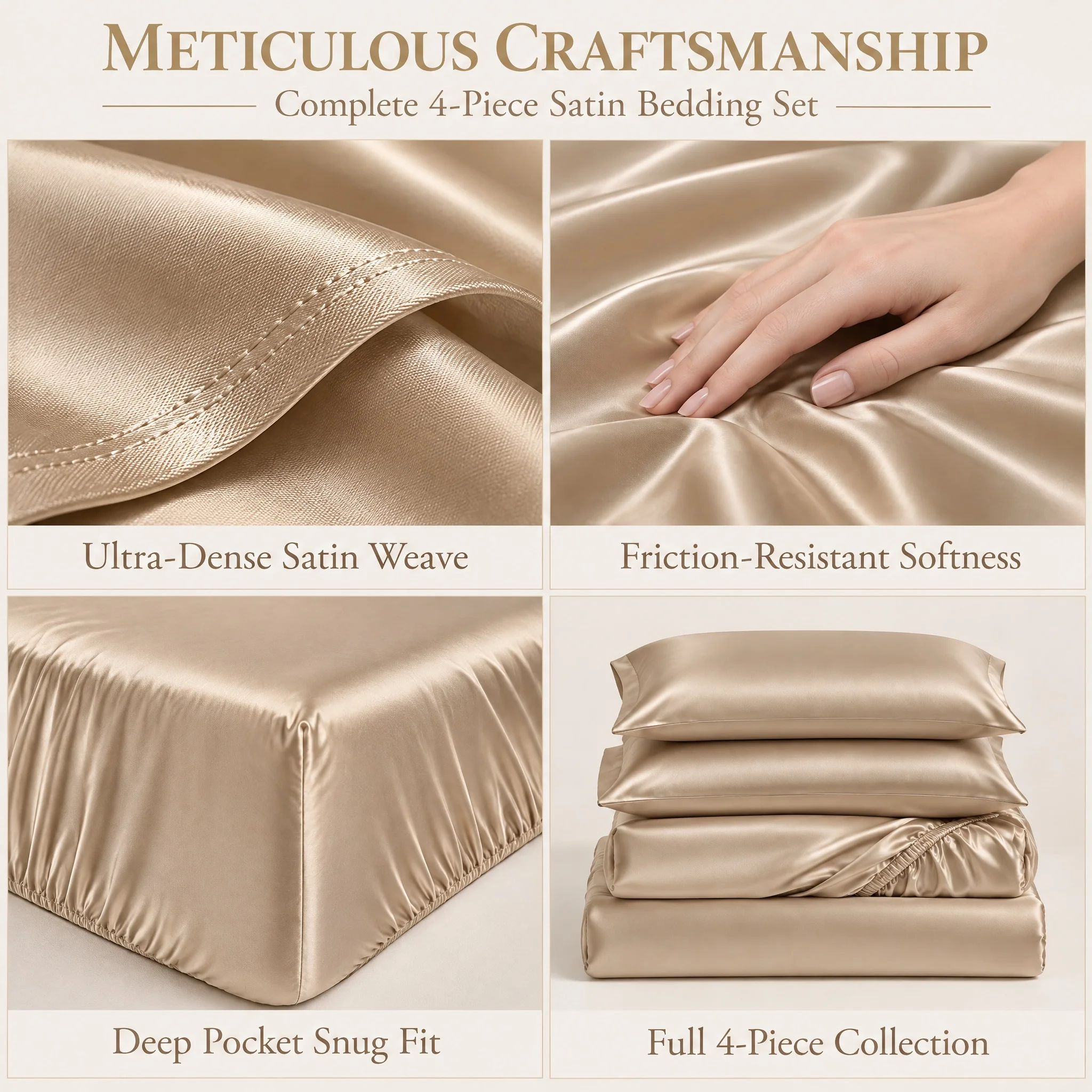 Luxury Silky Cooling Sheet Set, 3/4pcs Wrinkle Free Bed  with 17 Inch Deep Pocket, Moisture Wicking Breathable Bedding, Gentle for Hair & Skin, Twin Full Queen King Sizes Optional