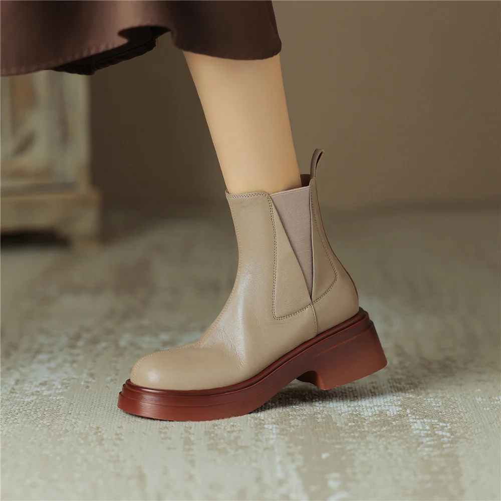 FEDONAS Basic Leisure Casual Women Short Boots Genuine Leather High Quality Thick High Heels Autumn Winter Shoes Woman Outdoor